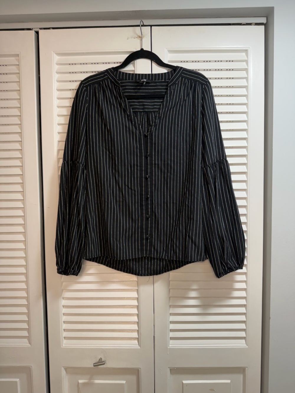 PAIGE Black Pinstripe Button-Up Blouse